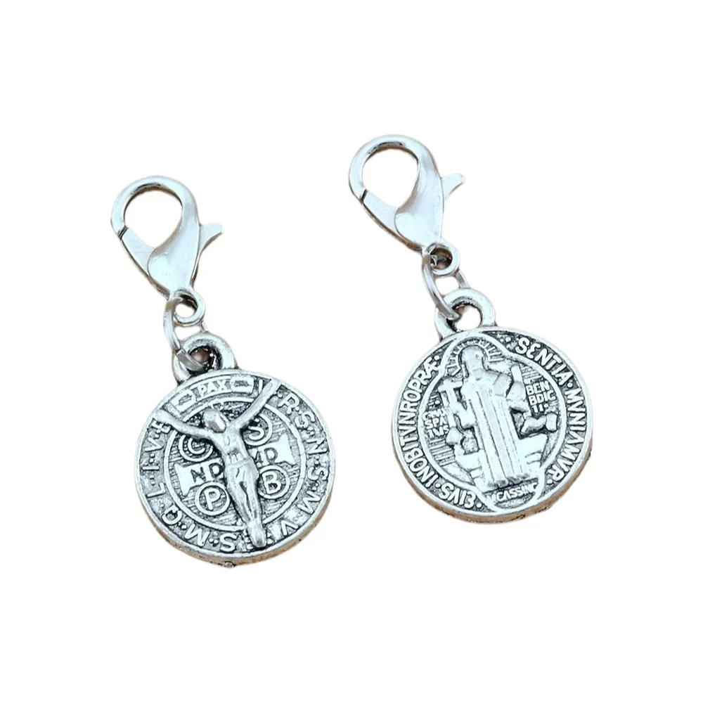 50Pcs Saint Jesus Benedict Nursia Patron Medal Cross Floating Lobster Clasps Charm Bead Fit  Bracelet