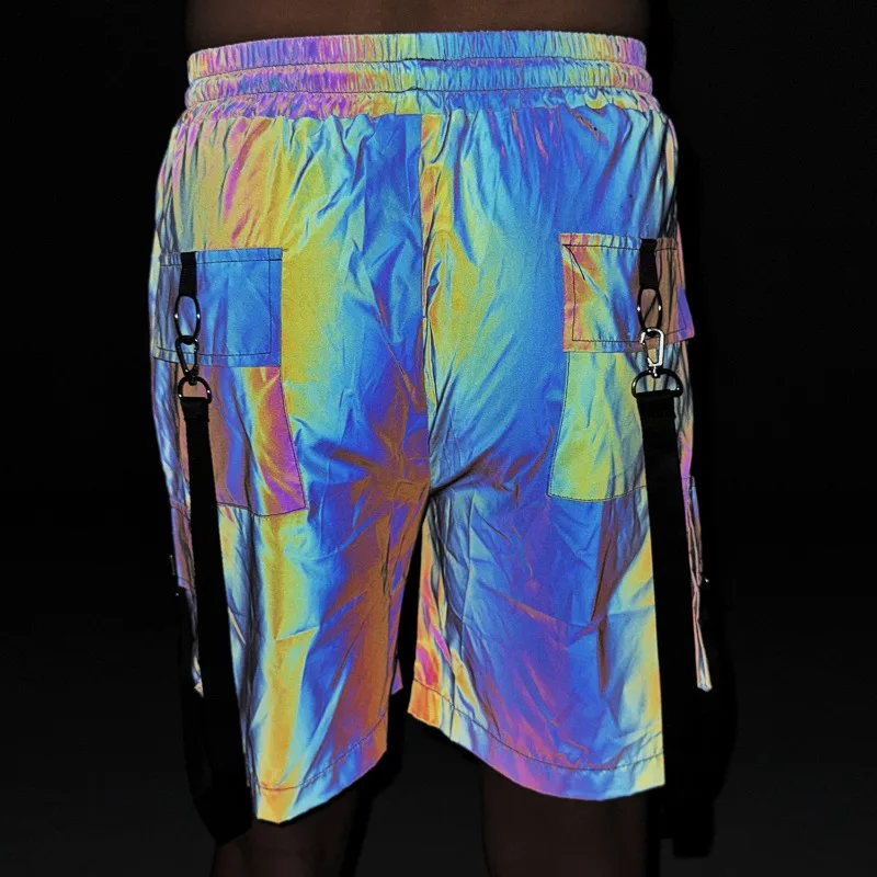 Светоотражающие голографические шорты-карго, мужские 5-дюймовые переливающиеся шорты для спецодежды, летние уличные тактические брюки, уличная одежда для бега, мешковатые