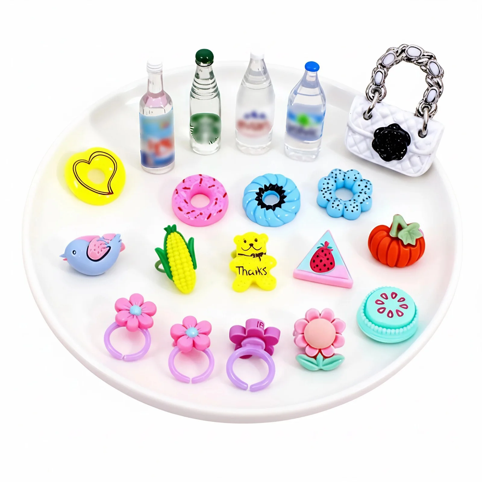 New Mini Dollhouse Accessories, Various Donut Ornaments, Mineral Water Models, Ring Models, Children's Gifts