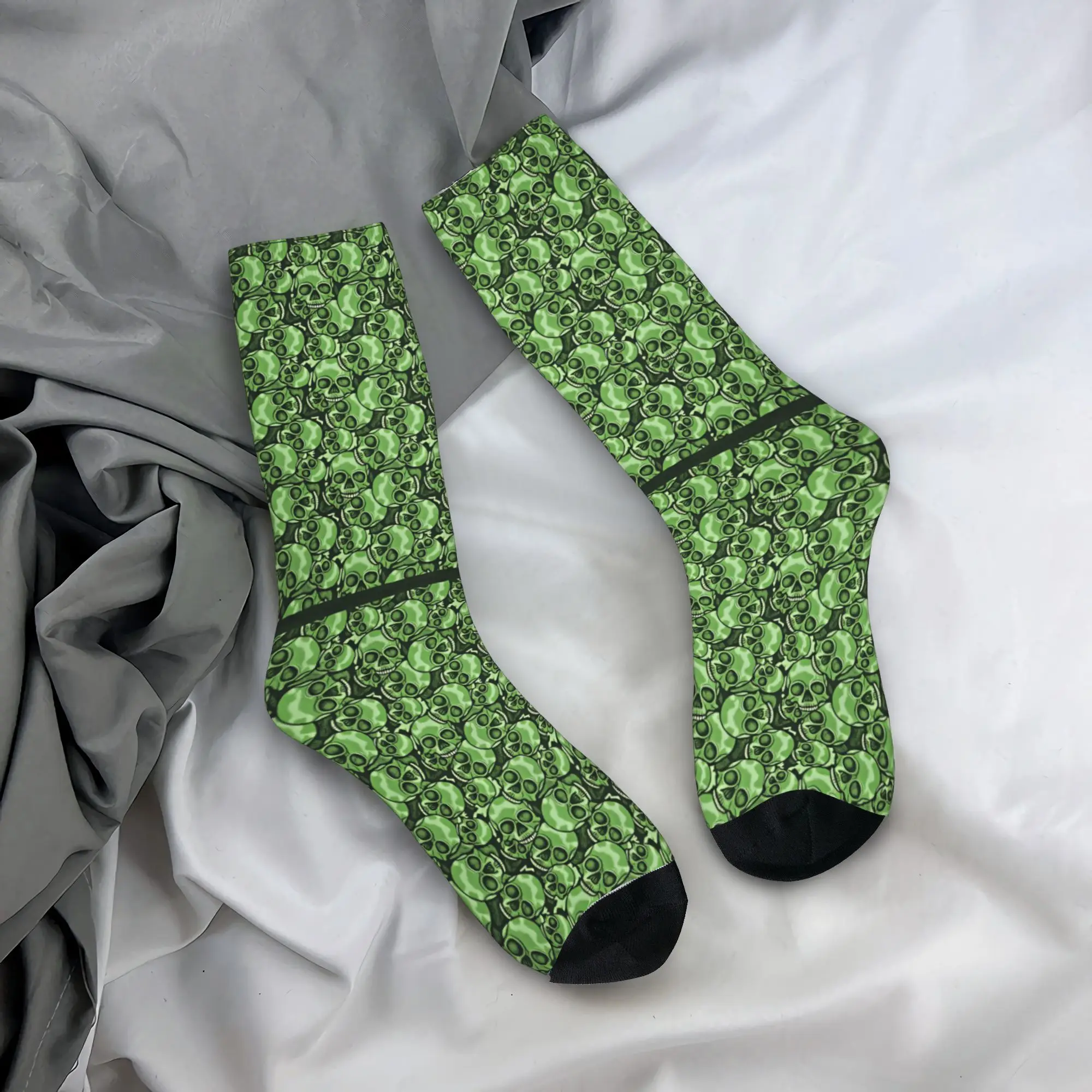 Green Skull Stockings  Vintage Socks Men's Comfortable Socks Spring Climbing Graphic Non-Slip Socks Gift Idea