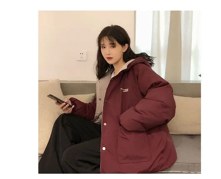 Two-sided Wear Cotton-padded Jacket Korean Winter Coat Women Thickened Parka Hooded Down Cotton Coat Windproof Puffer Jacket New