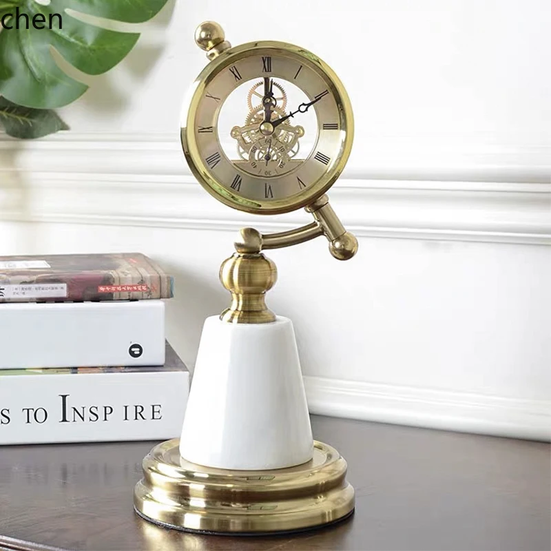 Marble Table Clock Ornament Model Room Crystal Globe Living Room Home Study Bedside Table Decoration