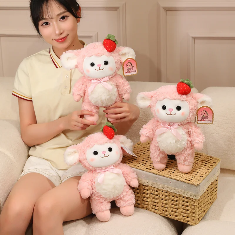 30cm Strawberry Sheep Plush Toy Soft Imitation Wool Stuffed Doll Fluffy Plush New Year Home Decor Girls Boys Gift Toy Dolls