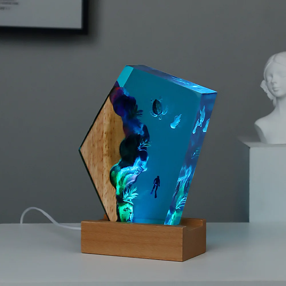 

NEW Waterweed Turtle Ocean Solid Wood Resin Lamp Decoration for Home Creative Artwork for Decor Fine Gift