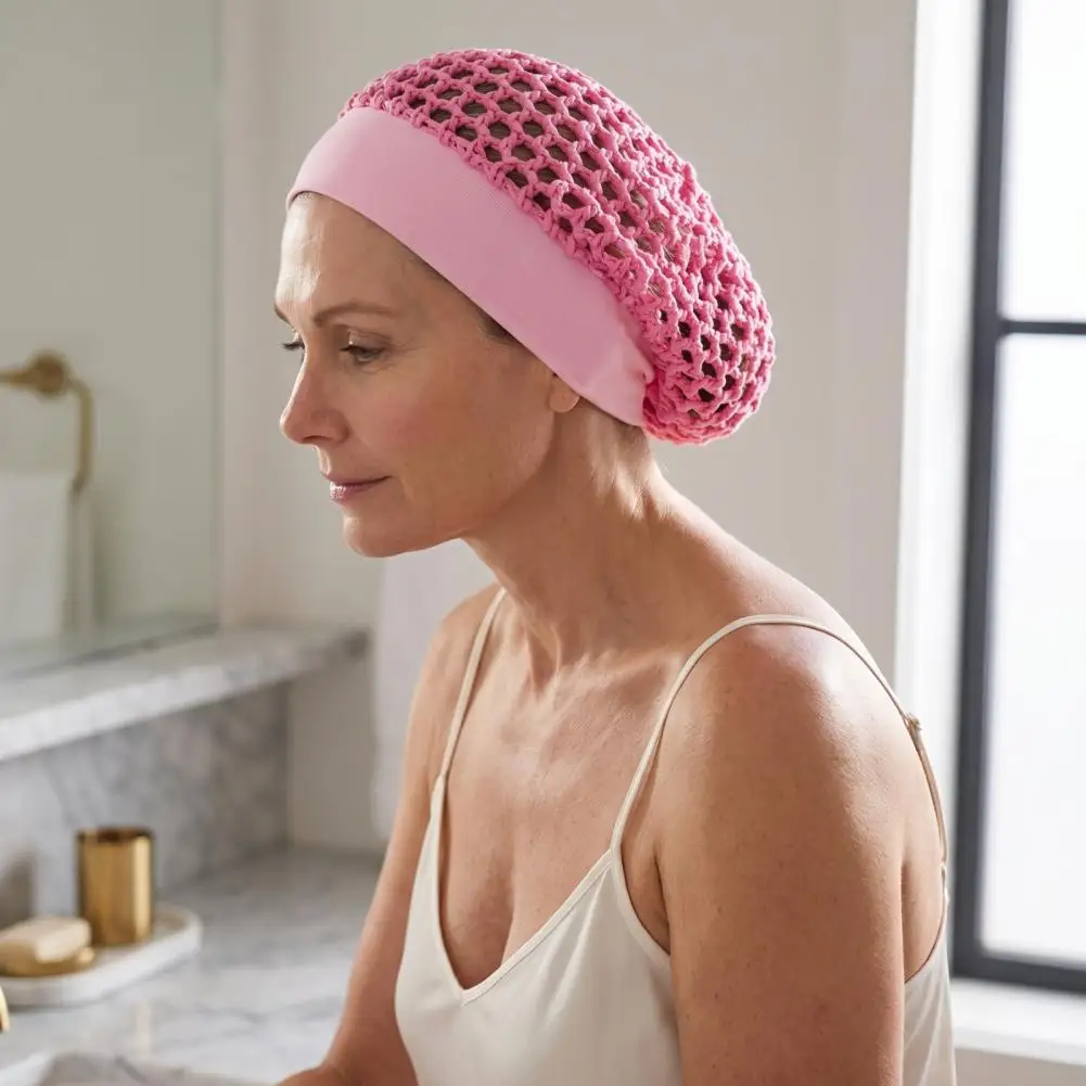 Stretchable Hair Cover for Night Women Mesh Crochet Hairnet with Wide Elastic Band Breathable Knit Snood Hat for Sleeping