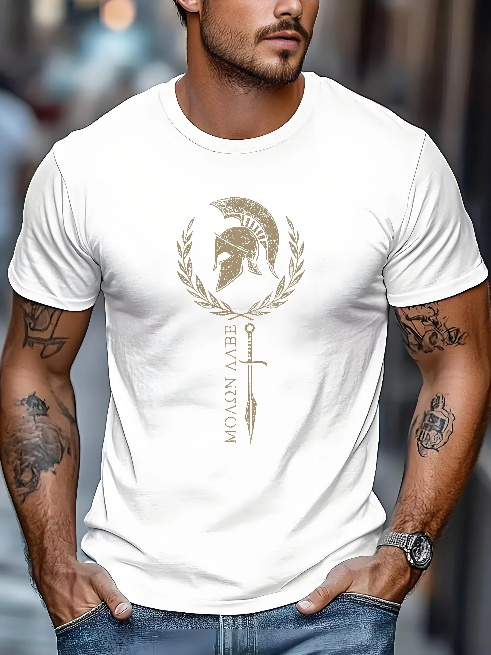 Summer 2026 Men's Spartan Spirit Print T-shirt with Spartan Warrior Print Regular Casual Shirt Suitable for Gym Casual