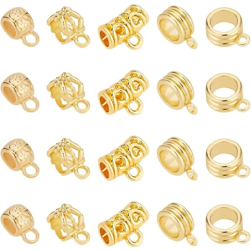 

16Pcs 4 Style Real 18K Gold Plated Brass Tube Bail Beads Loose Spacer Beads Connectors Hanger Links with Loops for DIY Necklace
