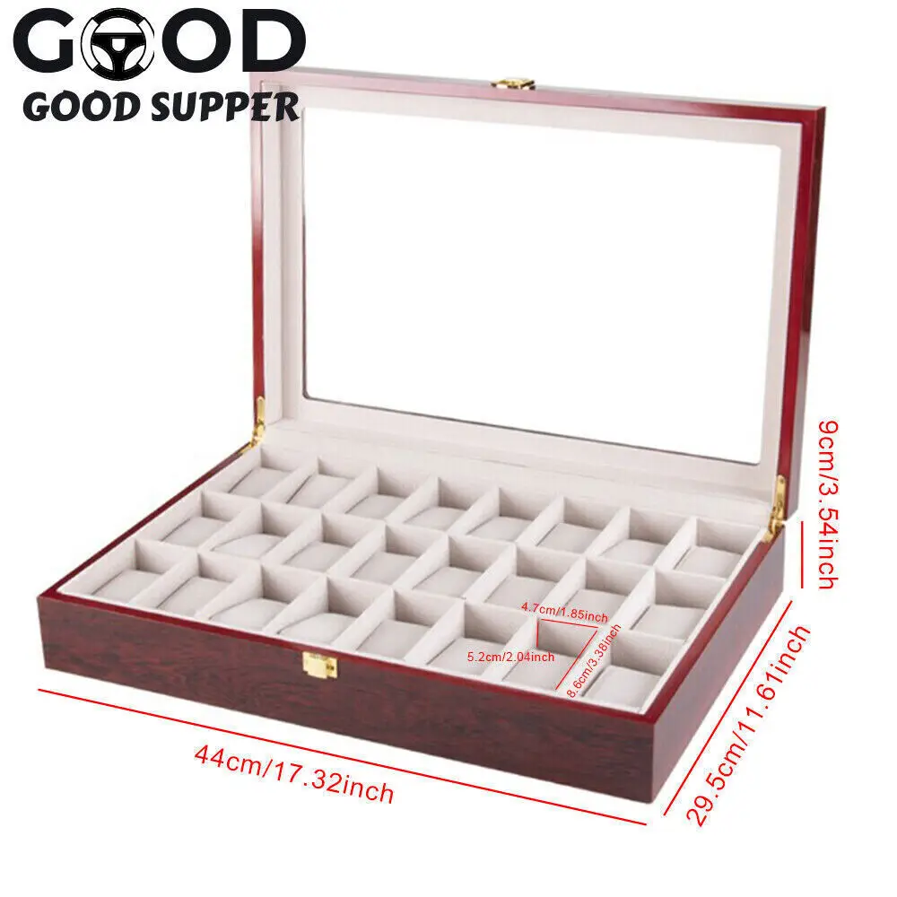 Watch Storage Box with 24 Slots, Mdf, Glass, Zinc Alloy Construction, Removable Pillows for Easy Cleaning and Protection