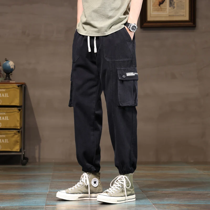 Korean Style Men's Cargo Pants Spring Slim Fit Retro Washed Men's Electrician Working Pants 2024 New Men's Casual Pants 8XL