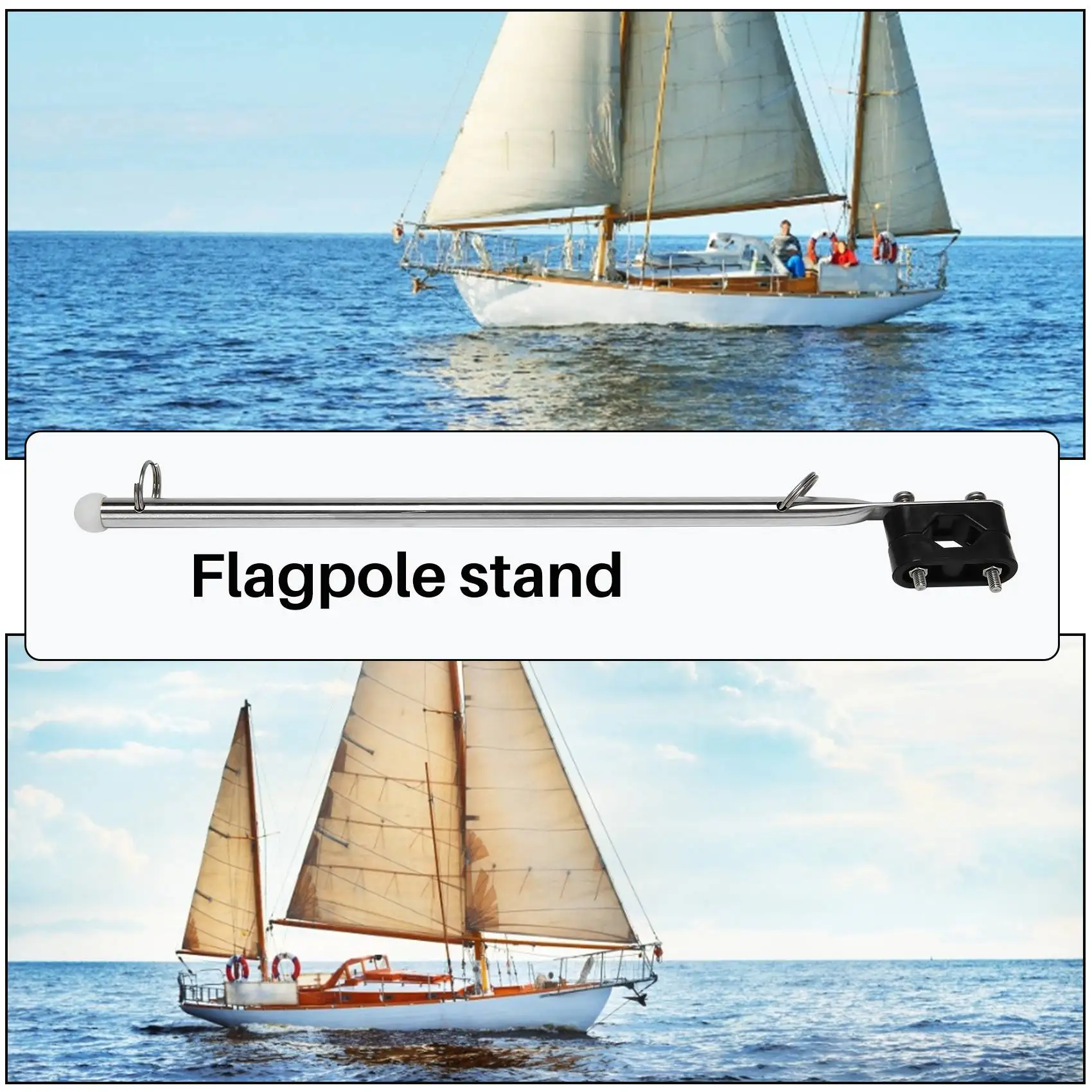 Stable-2X 14 Inch Flag Pole Holder Stainless Steel 7/8 Inch 1 Inch Rail Mount For Boat/Yacht