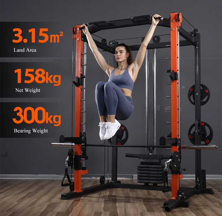 Multi Functional Home Gym Equipment Squat Rack Pull Up Bar Power Pulley Cable Smith Machine