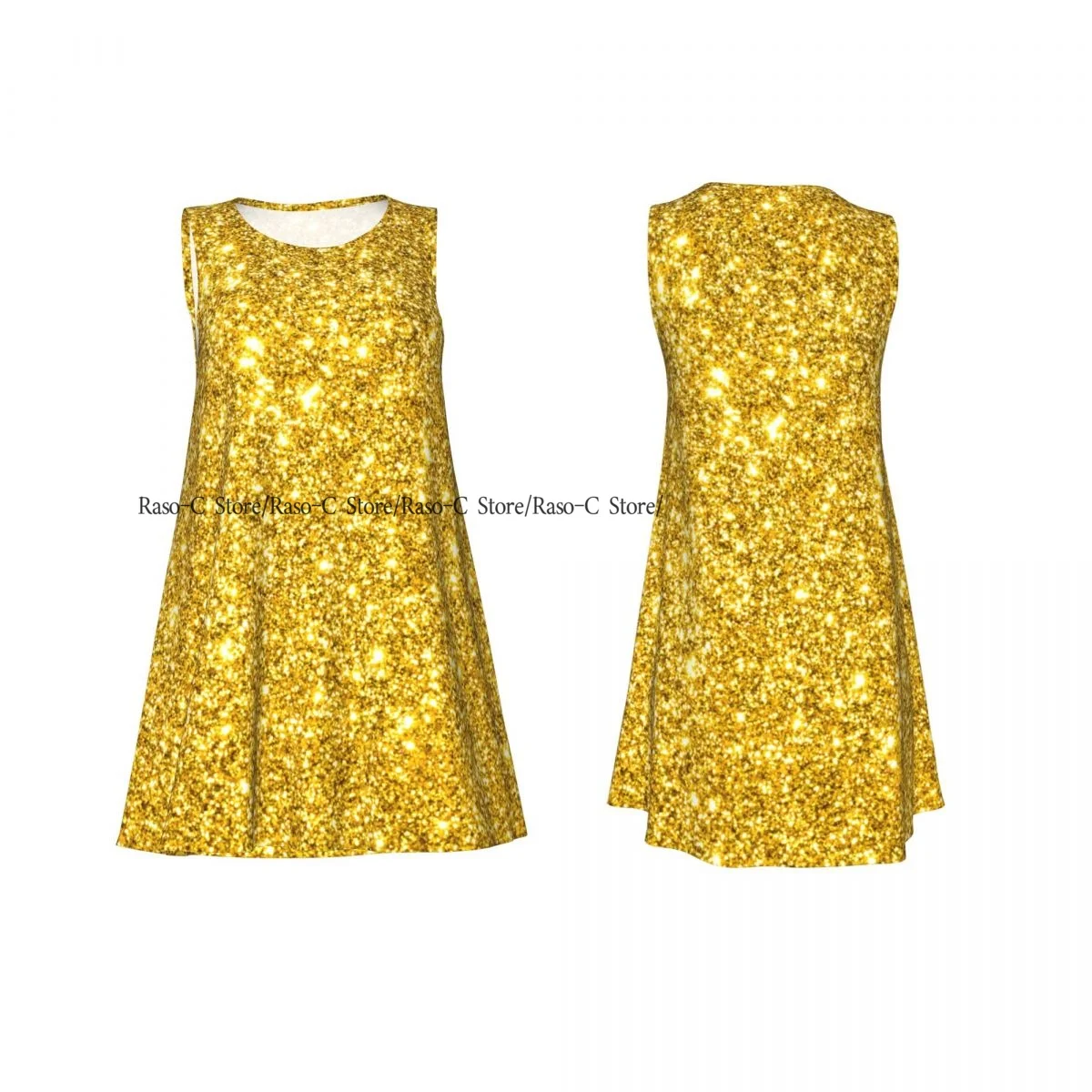 Women's Dress Summer Casual T Shirt Dresses Beach Cover up Gold Bling Glitter Sparkles Tank Dress