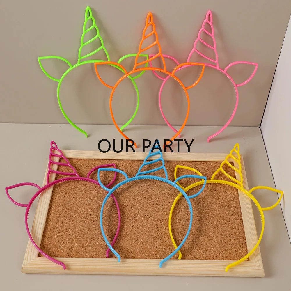 6 sztuk kolorowy motyw jednorożca plastikowa opaska na głowę dziewczyna obręcz do włosów dla dzieci upominki urodzinowe Baby Shower prezenty dla gości Pinata wypełniacze