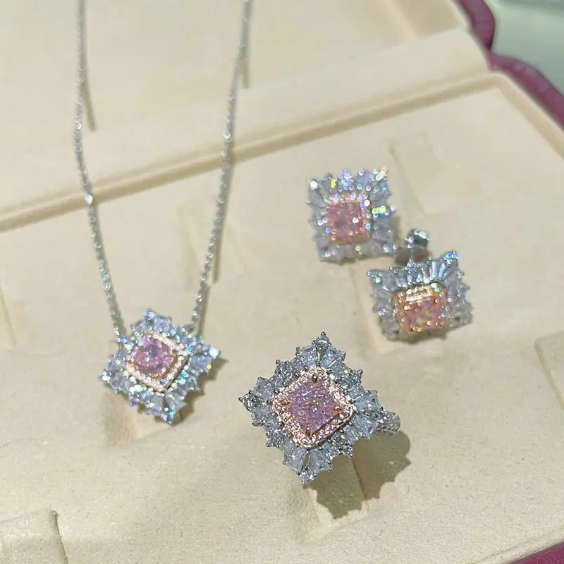 

2025 Design New Pink High Carbon Diamond Pendant Women's Small Fragrant Light Luxury S925 Sterling Silver Necklace Fine Jewelry