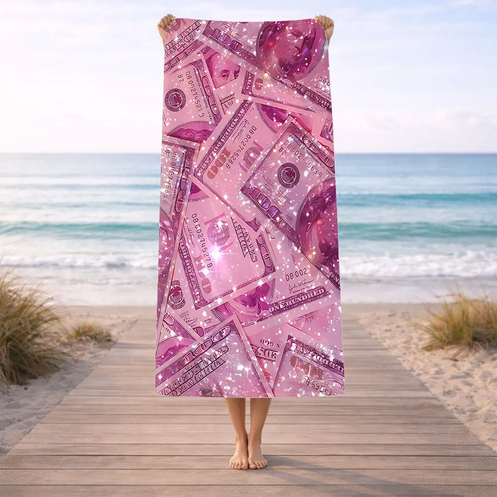 1pc of Trendy Pink Polka Dot Dollar Bill Pattern Beach Blanket, Beach Mat, Large Portable Towel for Fitness, Swimming and Travel