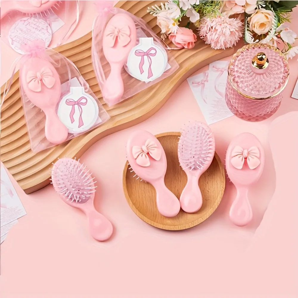 15Pcs/5sets Mini Hair Brushes Set Party Gift for Women Friendship Presents Pink Butterfly Compact Mirror Cards Pouch