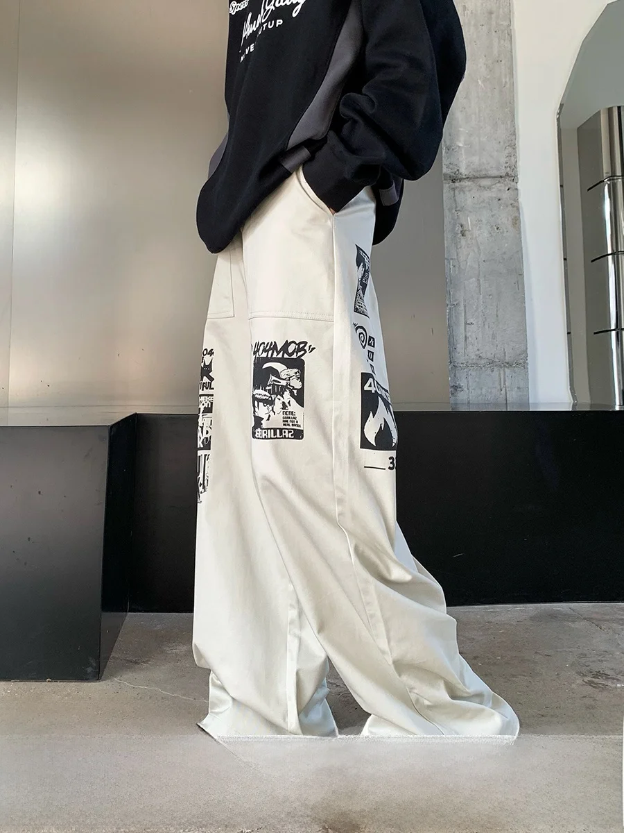 

American Retro Hip Hop fiti Print Loose Straight Leg Workwear Pants Casual Jeans for Men And Women Street Sle