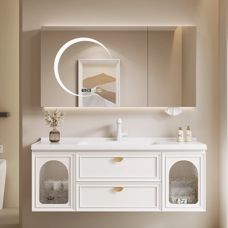 New French ceramic integrated basin bathroom cabinet combination washbasin cabinet wall-mounted