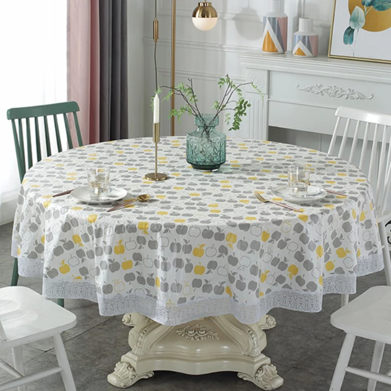 PVC Lace Tablecloth Waterproof Oil-proof Round Table Cloth Printed Home Dining Table Cover for Wedding Party Decor