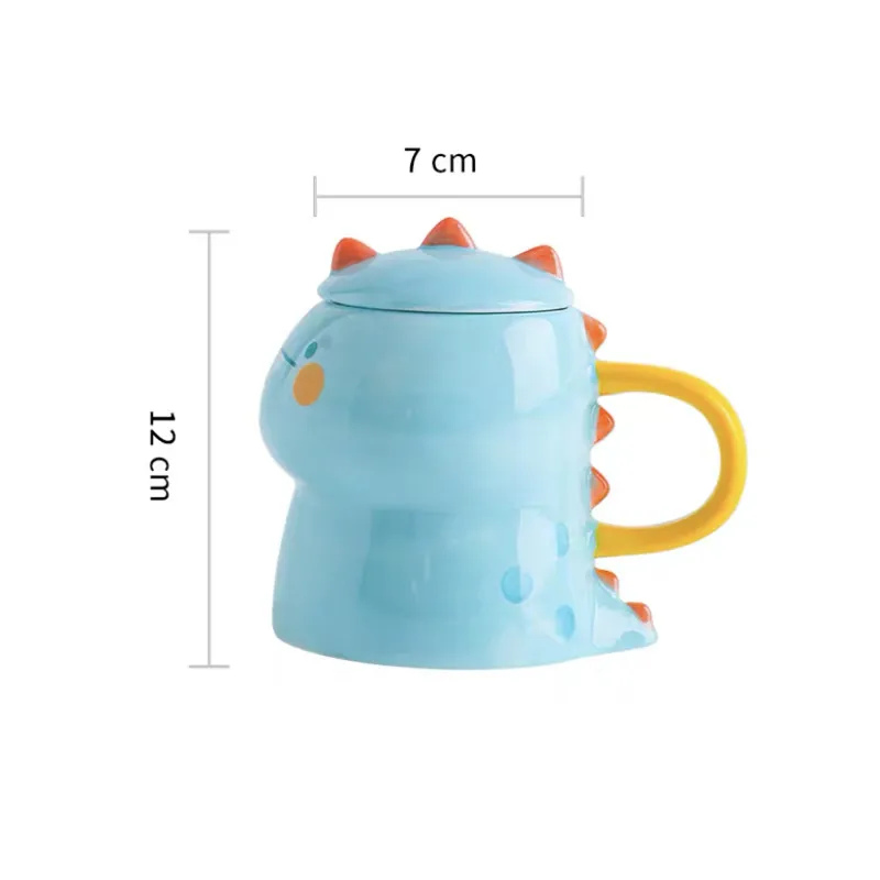 Tasse à café en porcelaine peinte à la main, dessin animé dinosaure mignon avec couvercle, tasse à lait créative pour petit déjeuner, tasse à thé en céramique pour Couple, verres