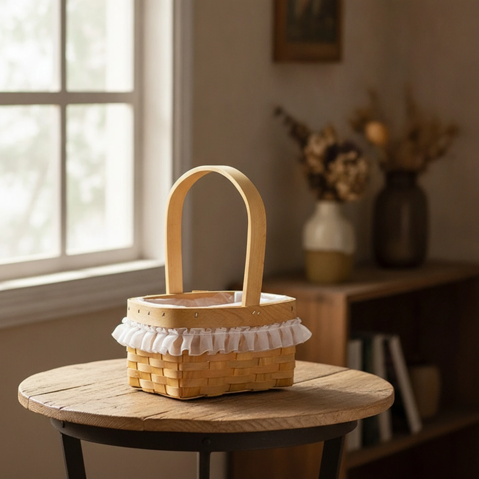 Small Basket with Handle Cute Flower Basket Compact Handmade for Florists, Weddings, Home Decor