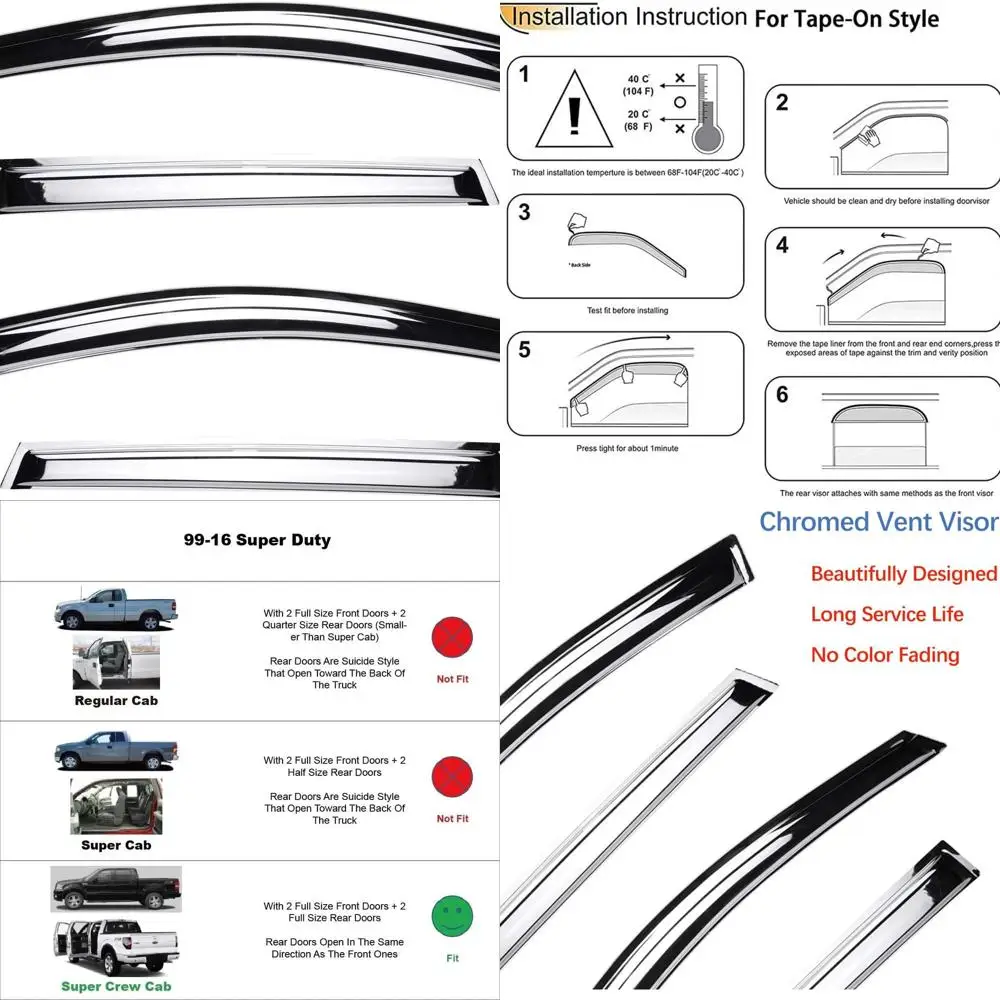

Хромированные козырьки бокового окна, дефлектор ветрового отверстия для Ford F-250/F-350/F-450/F-550 1999-2016 гг., кабина Super Duty SuperCrew, 4 шт. снаружи M