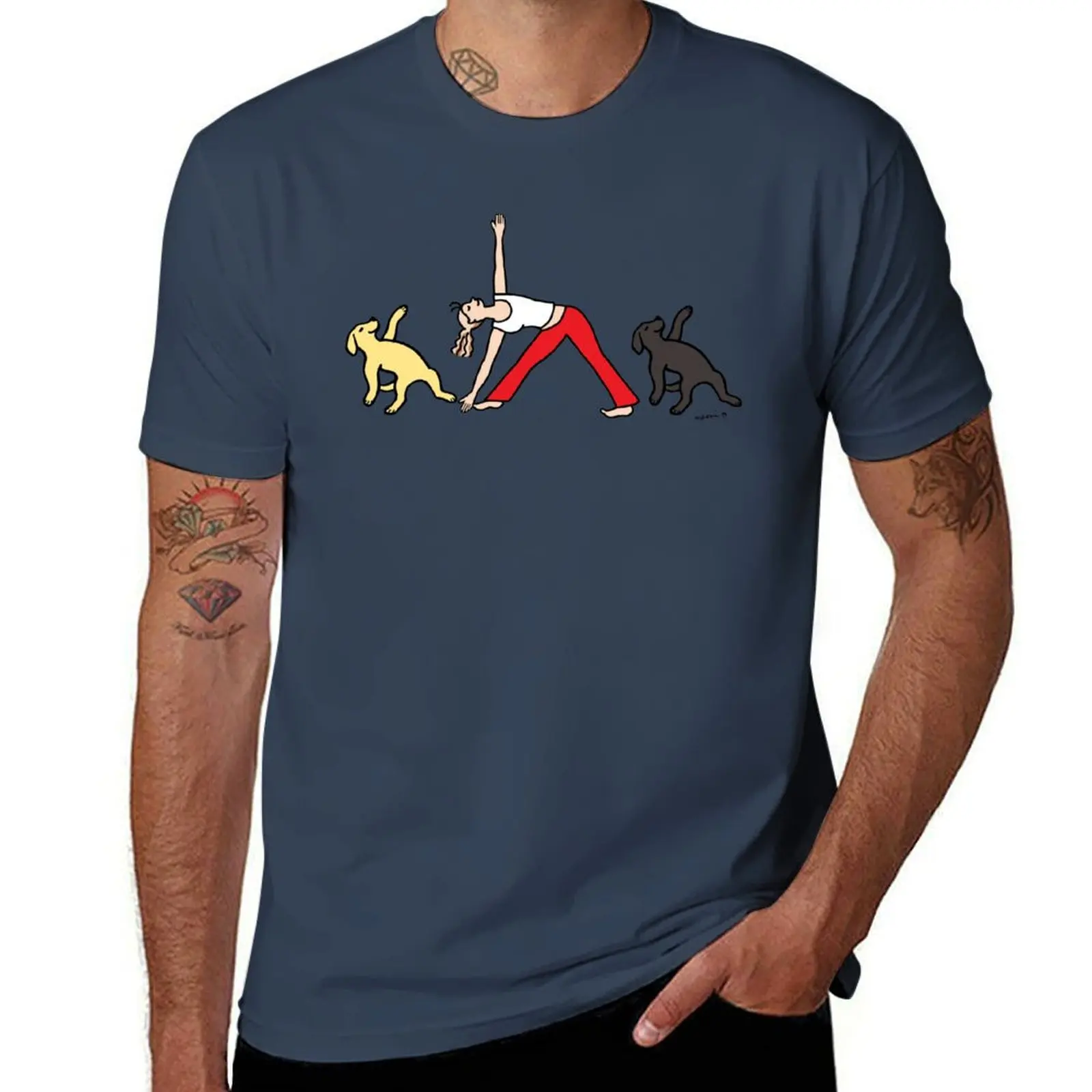 

Yoga Mom and Labradors Black and Yellow T-Shirt Large Size Loose Casual Tee