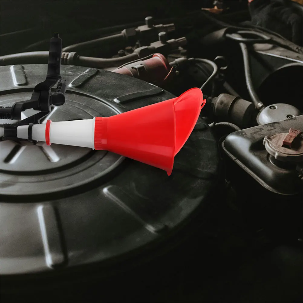 قمع تعبئة زيت المحرك العالمي القابل للتعديل، تصميم بدون انسكاب للسيارات والدراجات النارية ومجموعة أدوات تغيير زيت السيارات