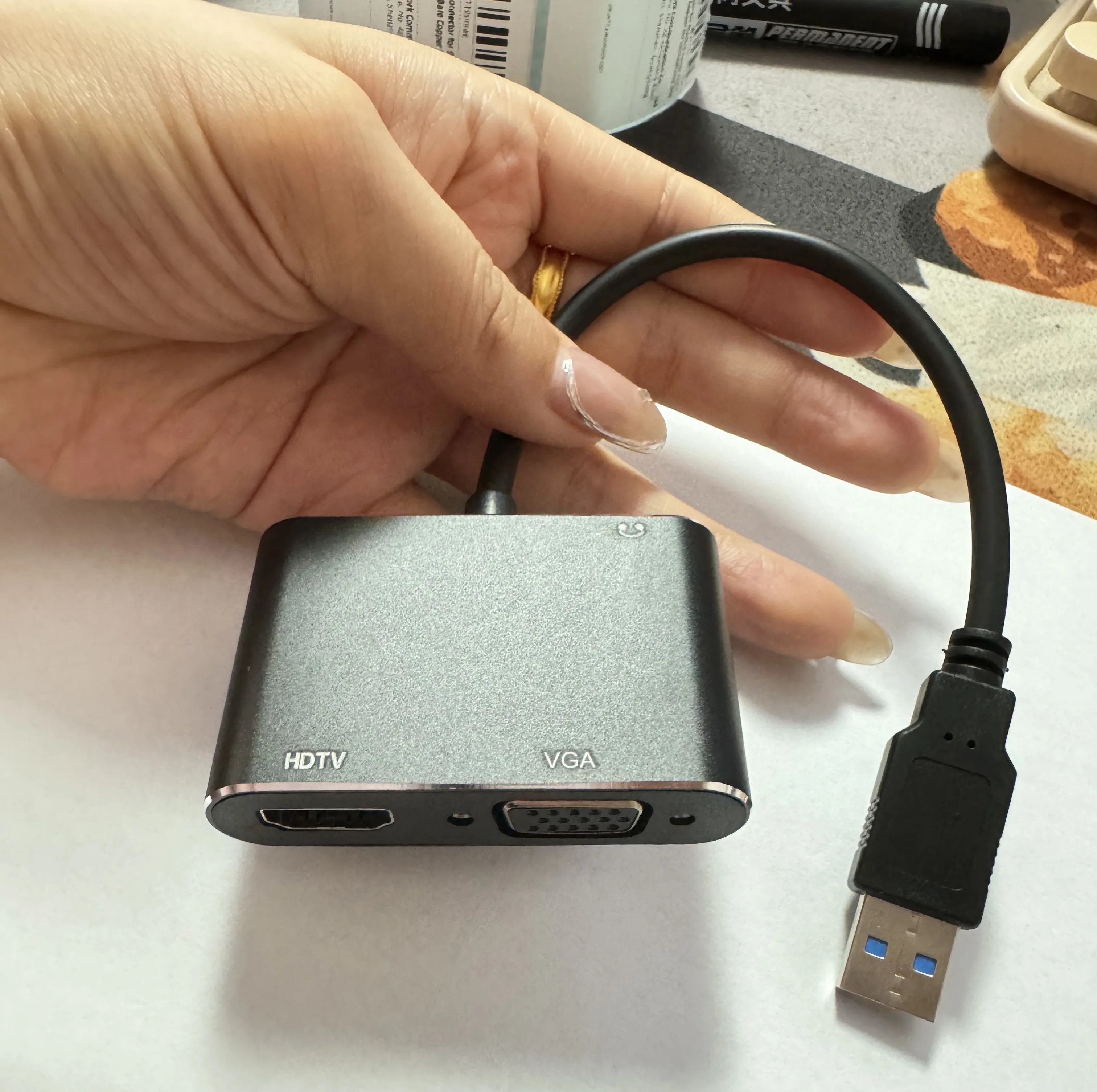 Pop USB To HDMI-compatible VGA Adapter Dual Output Multi-Display Converter For Mac OS Windows 7/8/10/11 Laptop Computer