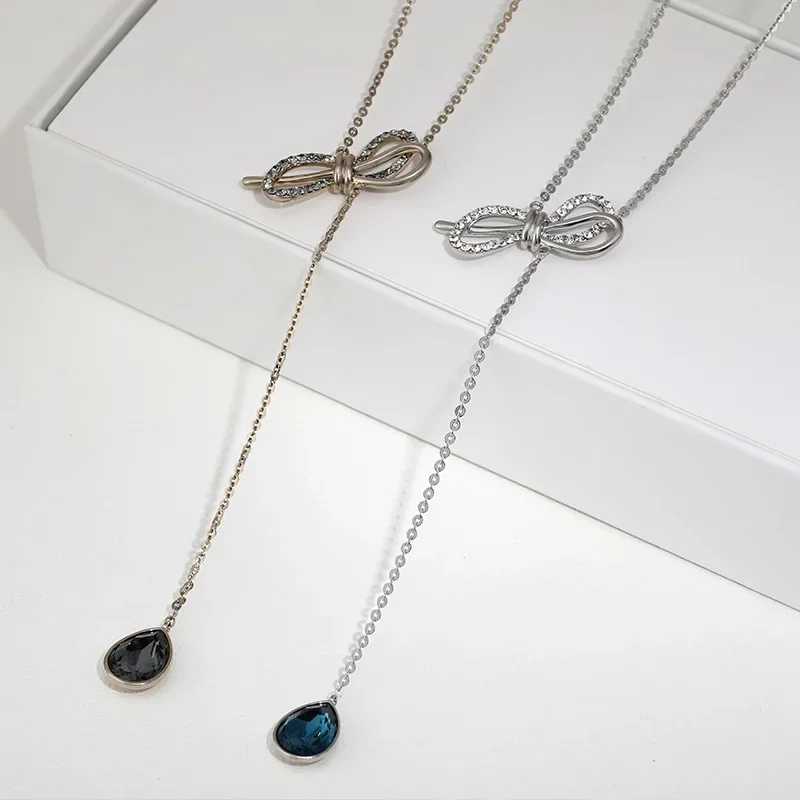 

New bow necklace, tassel water drop butterfly sweater chain, versatile and elegant necklace