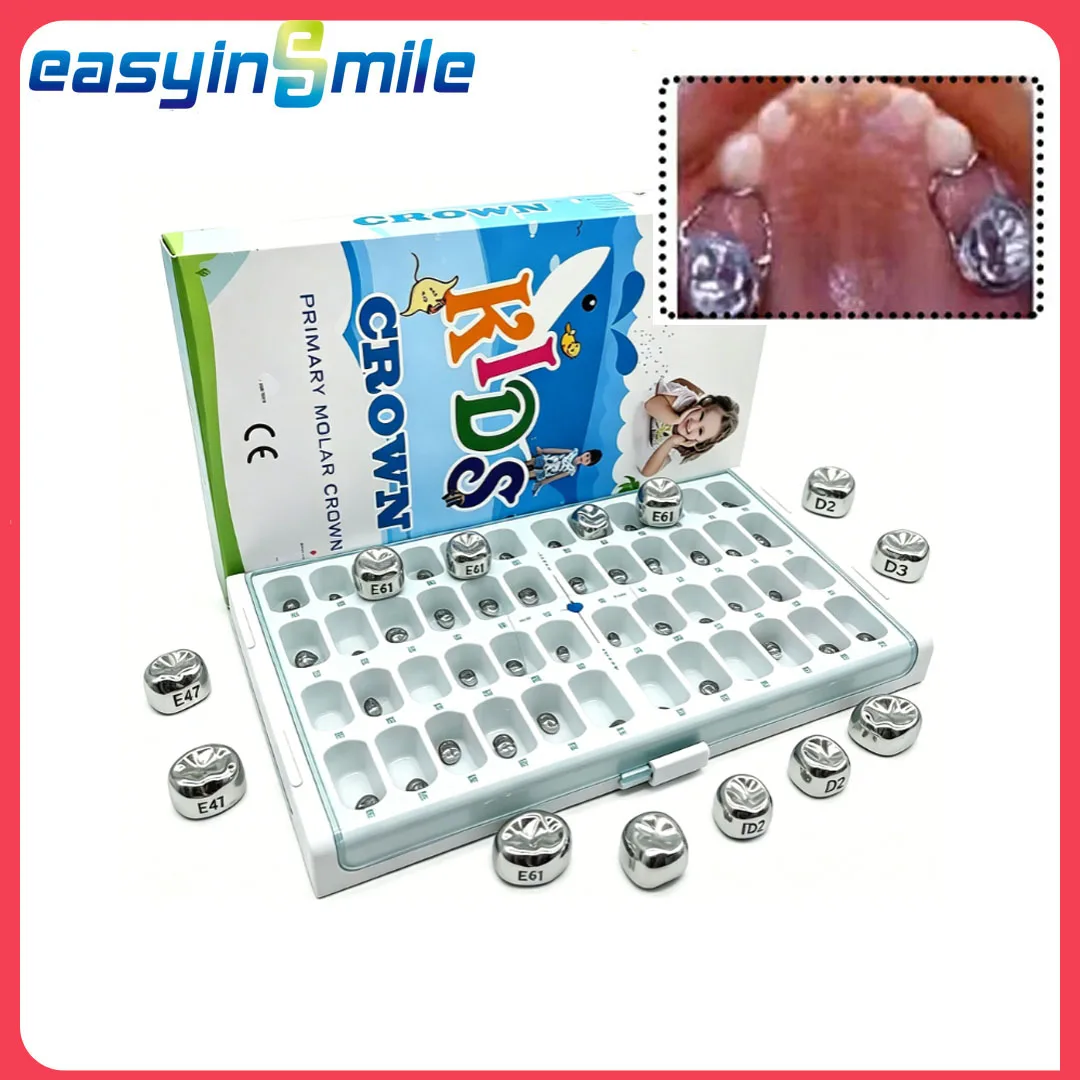 48 Sizes Kids Primary Molar Crown Dental Stainless Steel Pediatric Preformed Temporary Crown Orthodontic Dentistry Tool D E Mola