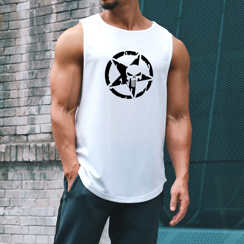 Men's Tank Tops Funny 3D Skull Print Sleeveless T-Shirts Fashion Comfortable Gym Fitness Clothing Outdoor Basketball Sports Vest