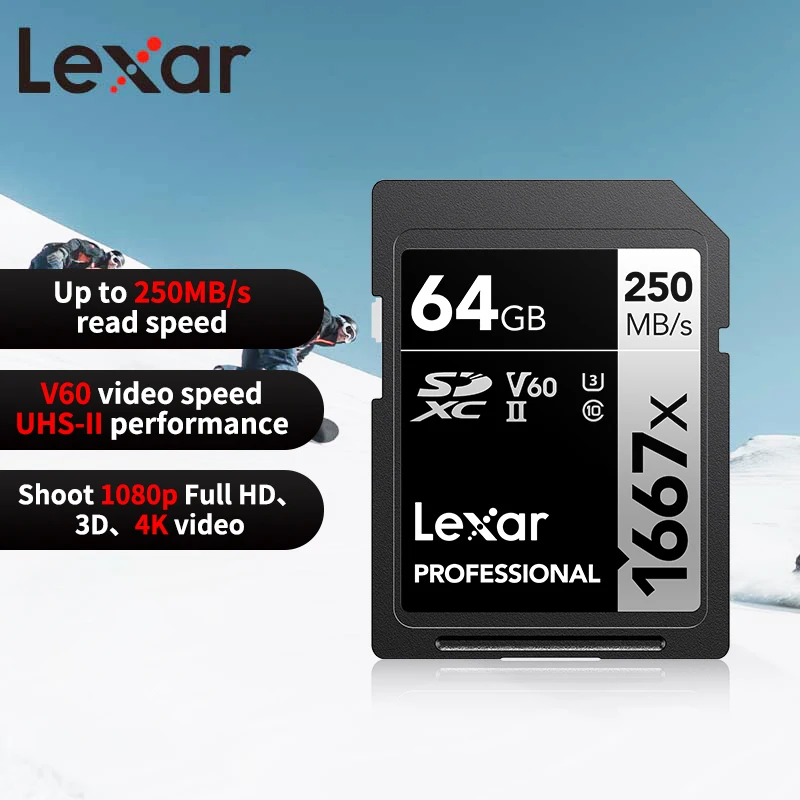 Lexar Professional 1667x 64GB 128GB 256GB SDXC UHS-II V60 Class 10 Heavy Duty Karta Pamięci do 250MB/s 4K do Aparatów DSLR — zdjęcie produktu 3