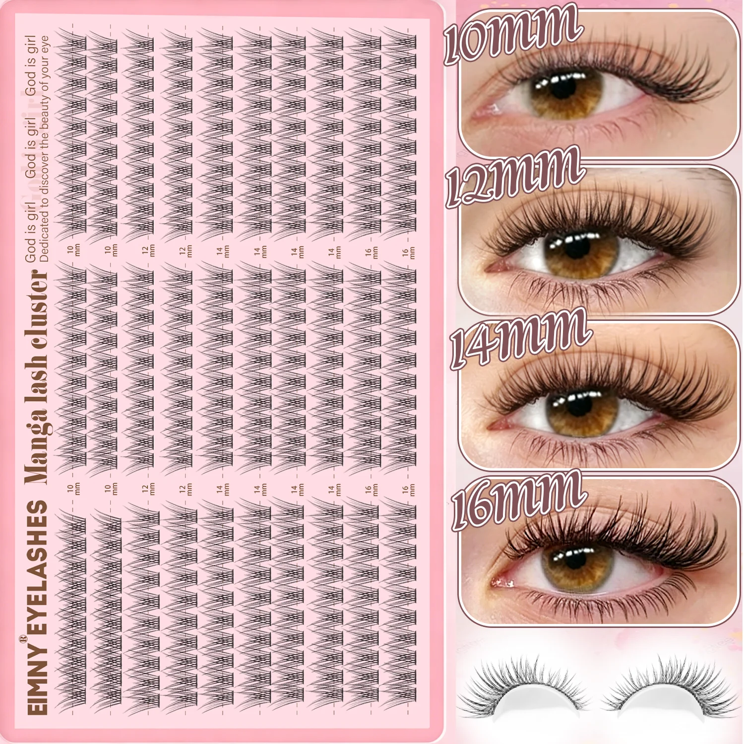 EIMNY Wimpernverlängerungen, natürlich wirkende, lockere Wimpern, DIY C-Curl, einzelne Wimpernbüschel, Schwarz, 10-16 mm, 300 Stück, mit Kleber, Versiegelungsmittel und Pinzette – Detail 5