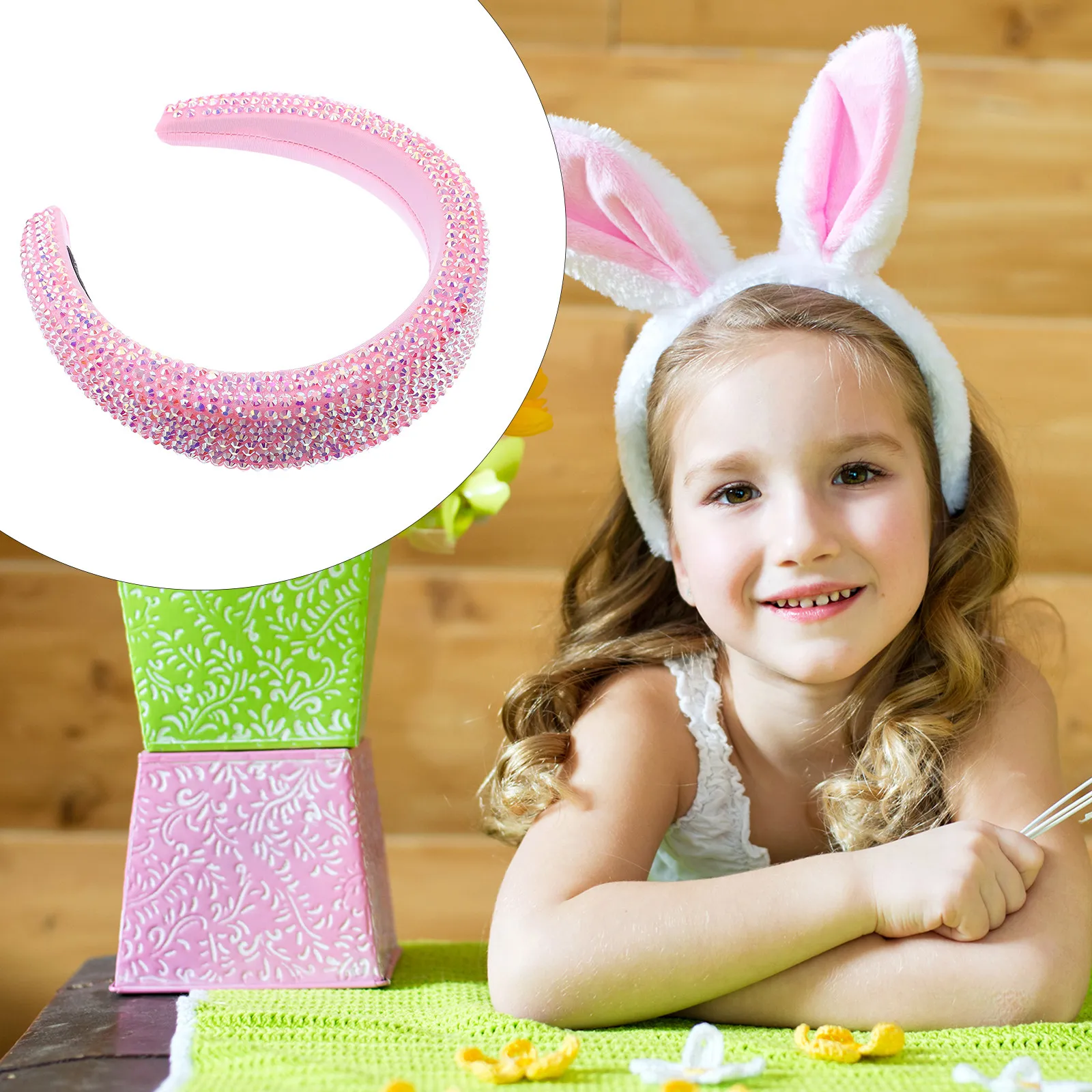 Rhinestone Wide Rim Headband Padded Stretchy Sponge Sweat Absorbent Comfortable Party Hair Accessory Fashion Hair Hoop