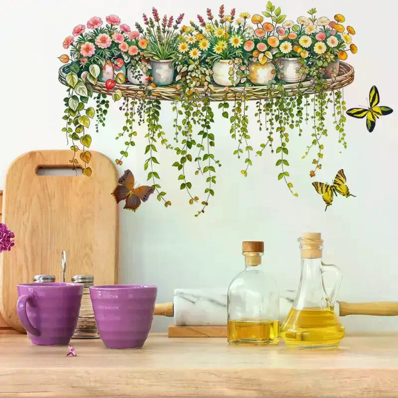 Potted Green Plants Wall Decal Realistic Design Self Adhesive For Living Room Bedroom Home Decor Fresh And Delightful Feeling