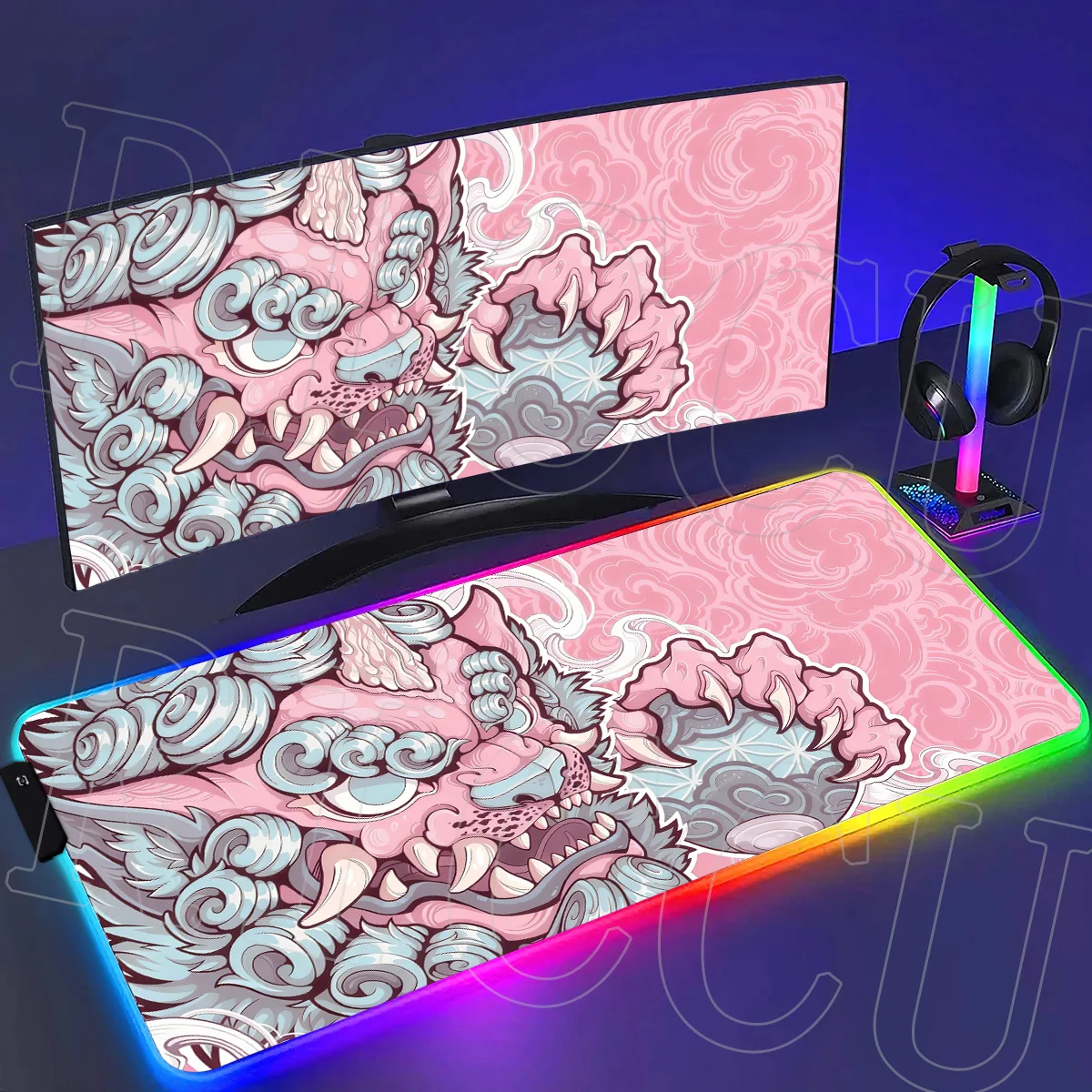 لوحة ماوس ألعاب RGB XXL كبيرة على شكل أسد ألعاب LED لوحة ماوس ألعاب الكمبيوتر سجادة مكتبية من المطاط الطبيعي لوحة مفاتيح مضادة للحشف #1