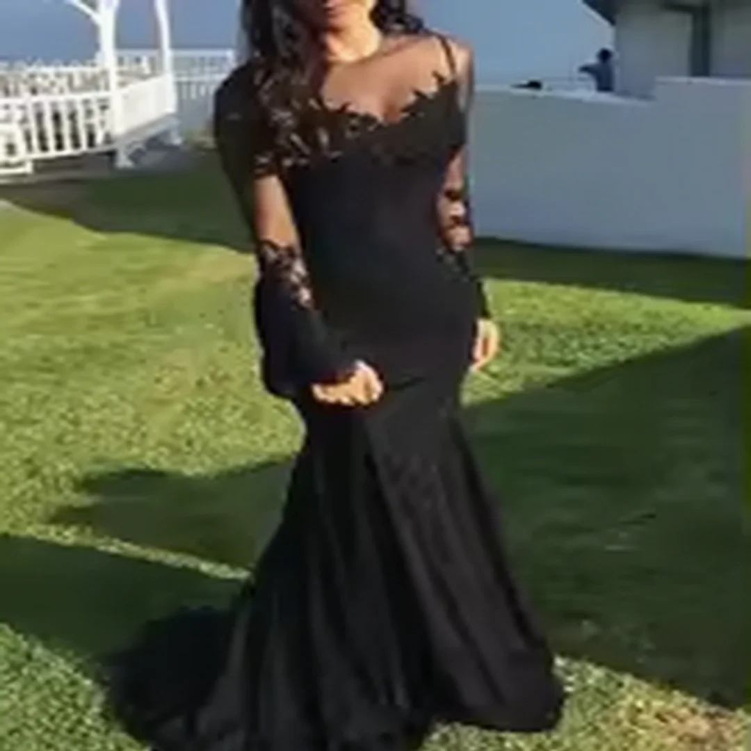 

Customized long-sleeved appliquéd sequined mermaid evening dress formal evening dresses party prom gowns for women