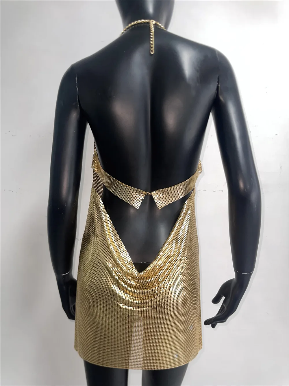 Women Luxury Metallic Sequins Mini Dress Sexy Backless Halter Neck Deep V Neck Party Dresses Rave Nightclub Streetwear 2024 New image 6
