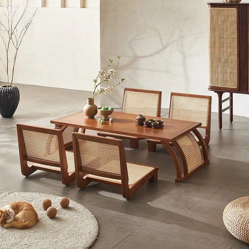 High-end Chinese Style Coffee Tables Solid Wood Rattan Woven Tatami Coffee Tables Japanese-style Small Furniture ChaJi JT40C