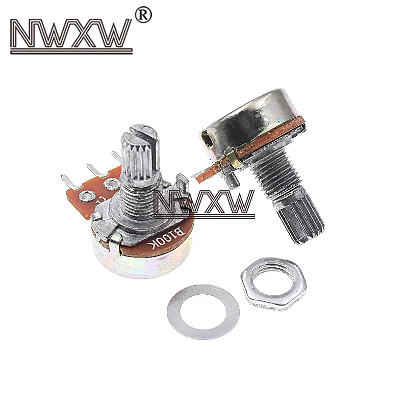 5pcs/lot WH-148 B100k 100k single 3-pin volume adjustment potentiometer B104 shaft length 15mm with nut and washer