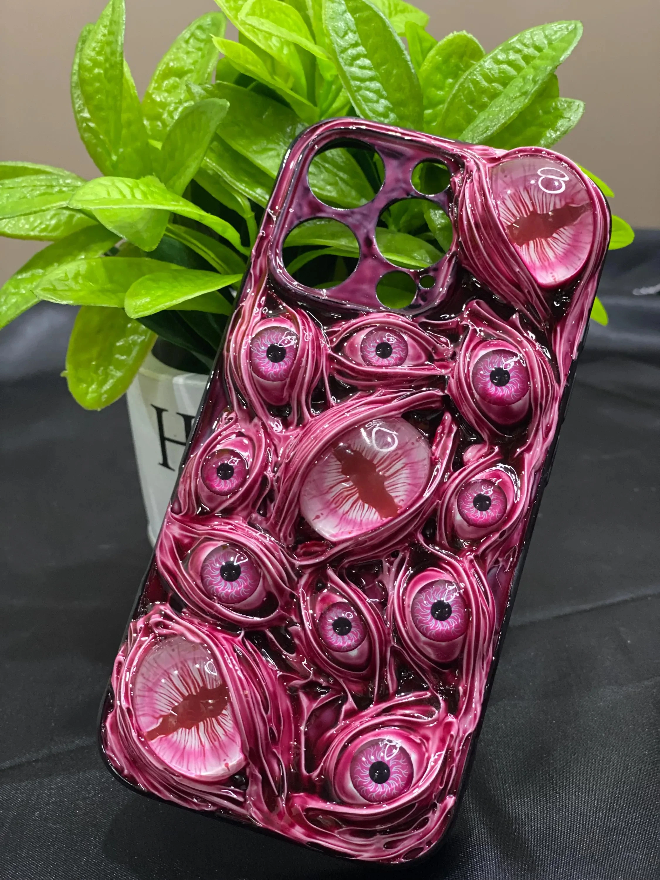 

Halloween Horror 3D Rose Red Pupil Eyeball Phone Case Compatible with iPhone 16 15 14 13 12 11Pro Max 8plus, Can Make Any Model