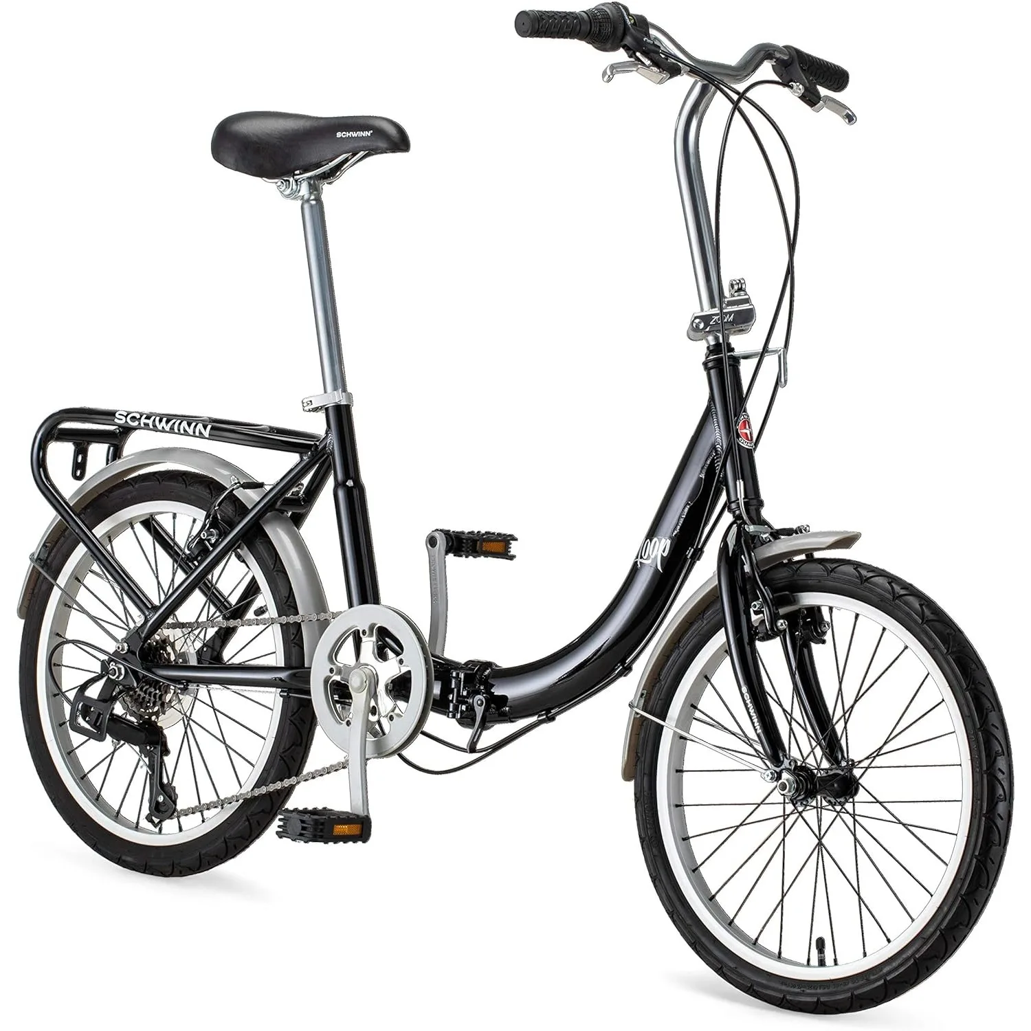 Loop Folding Bike for Men Women, 20-in Wheels, 7-Speed Drivetrain, Rear Cargo Rack, Carrying Bag Included for Storage