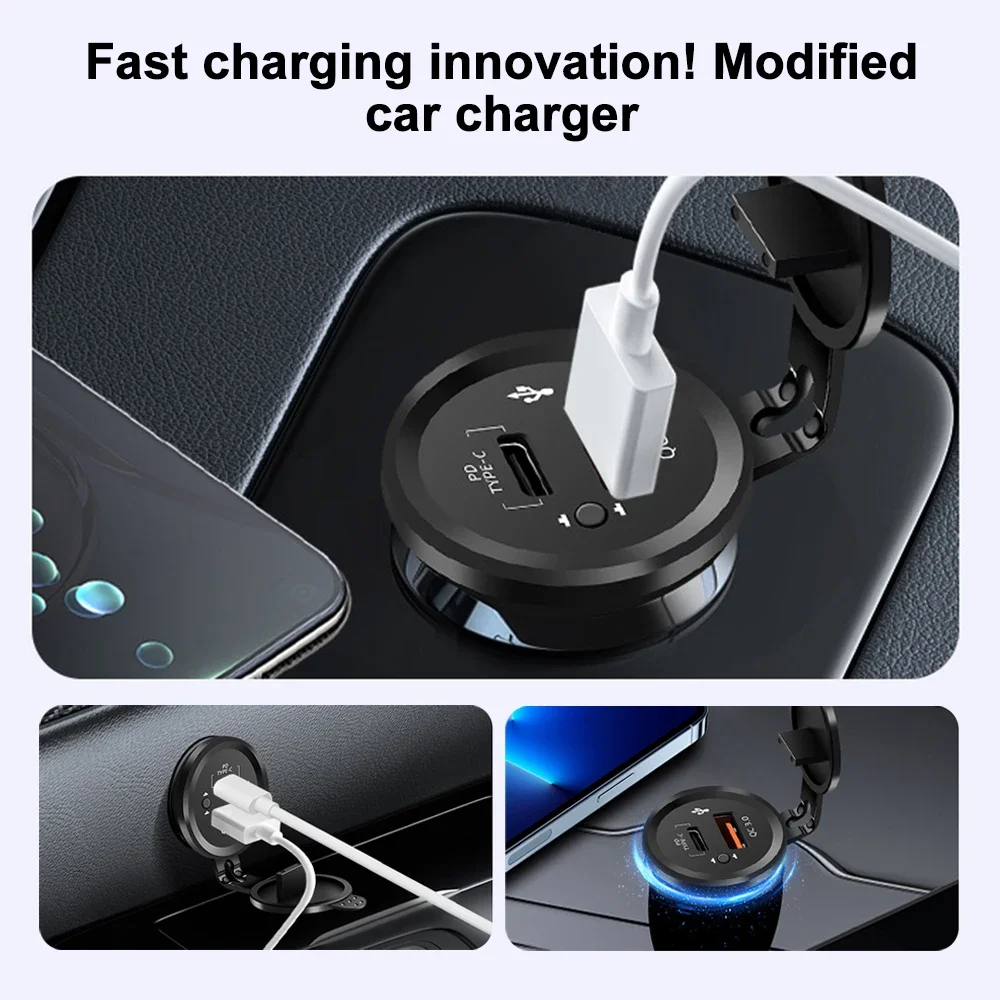 PD QC 3.0 USB C Car Charger with Switch Motorcycle Fast Charger Socket Power Outlet Adapter Waterproof for 12V/24V Car ATV Boat view 6