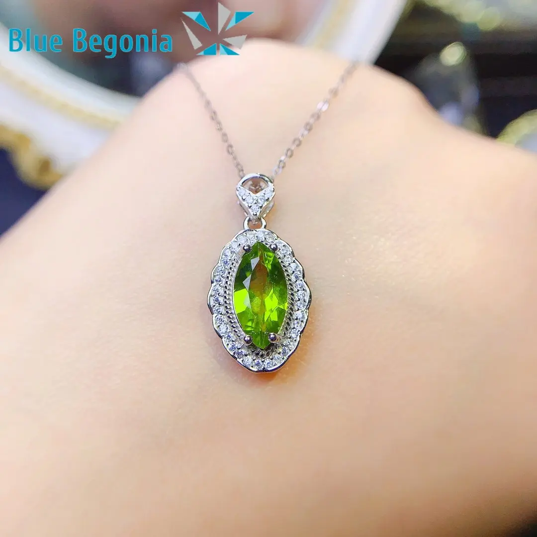 Natural olivine pendant fresh green 925 silver seiko inlaid main stone 6*12mm