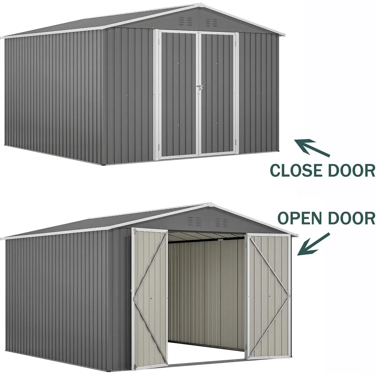 10x10 FT Metal Storage Shed with Lockable Door for Garden Tools Bike & Lawn Mower, Customized