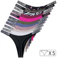 Bragas sexis de cintura baja para mujer, tangas con diamantes de imitación y letras, Tanga deportiva, pantalones cortos, calzoncillos con espalda en T, talla S-XL, 5 uds.