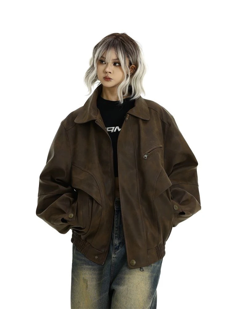 

Весенне-осеннее женское пальто Y2k, коричневая куртка из мягкой искусственной кожи, мужская куртка с длинным рукавом, роскошная дизайнерская европейская модная одежда, пальто 2025