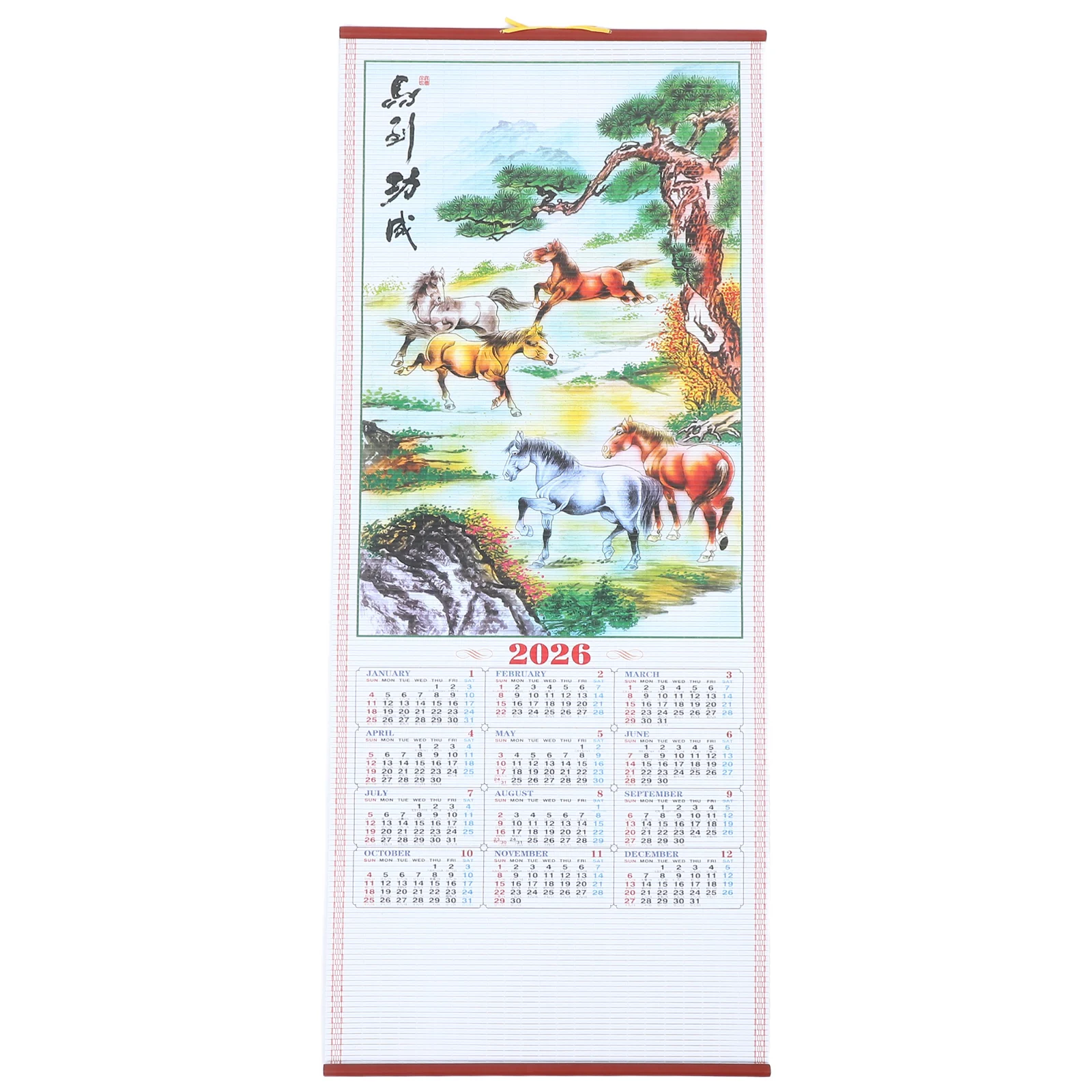 

2026 Horse Faux Rattan Hanging Traditional Chinese Scroll Lunar Year Decorative Office Home Large For New Year Party 2026 Wall