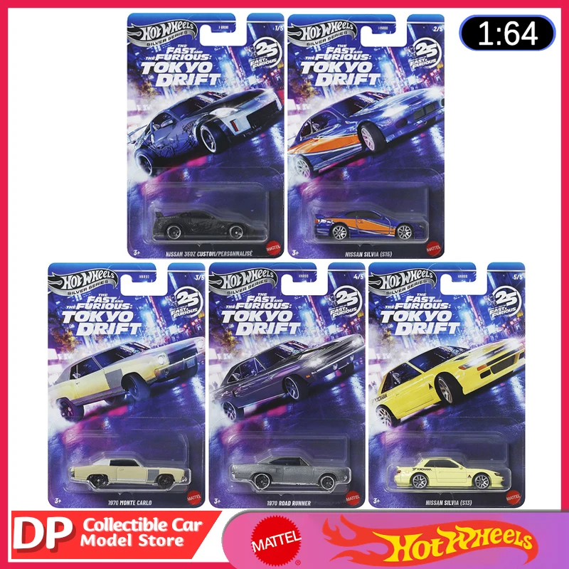 

Новый комплект Hot Wheels Silver Series 25TH Fast & Furious Tokyo Drift Set Nissan/Monte Carlo/Road Runner 1:64 Литая под давлением модель автомобиля